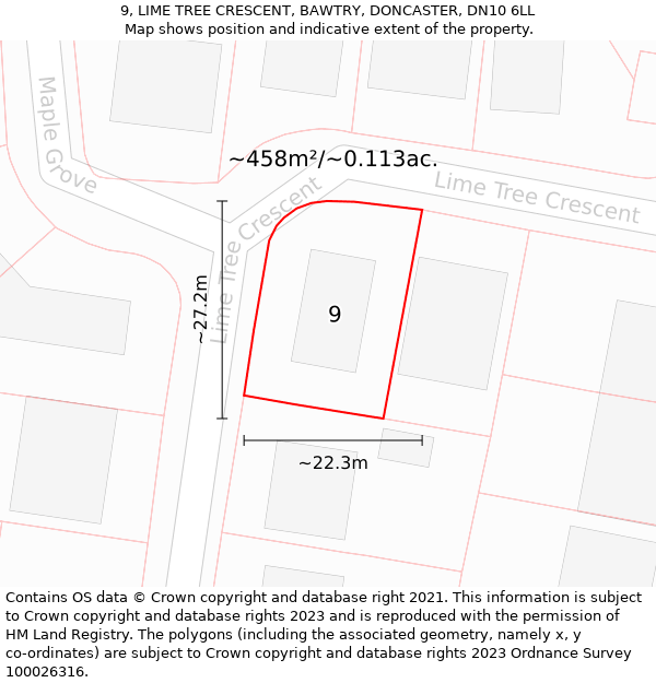 9, LIME TREE CRESCENT, BAWTRY, DONCASTER, DN10 6LL: Plot and title map