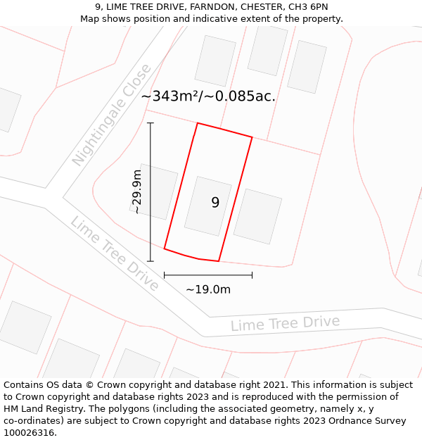 9, LIME TREE DRIVE, FARNDON, CHESTER, CH3 6PN: Plot and title map
