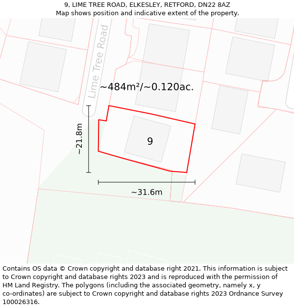 9, LIME TREE ROAD, ELKESLEY, RETFORD, DN22 8AZ: Plot and title map