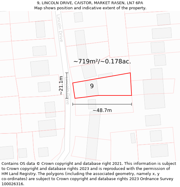 9, LINCOLN DRIVE, CAISTOR, MARKET RASEN, LN7 6PA: Plot and title map