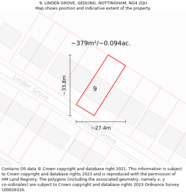 9, LINDEN GROVE, GEDLING, NOTTINGHAM, NG4 2QU: Plot and title map