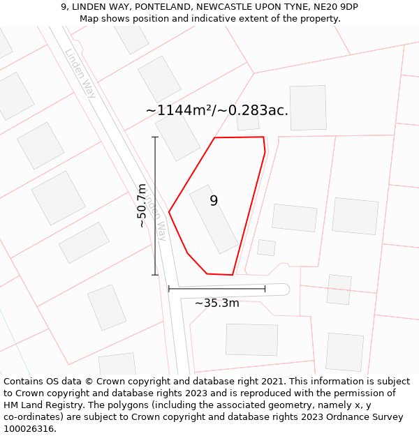 9, LINDEN WAY, PONTELAND, NEWCASTLE UPON TYNE, NE20 9DP: Plot and title map