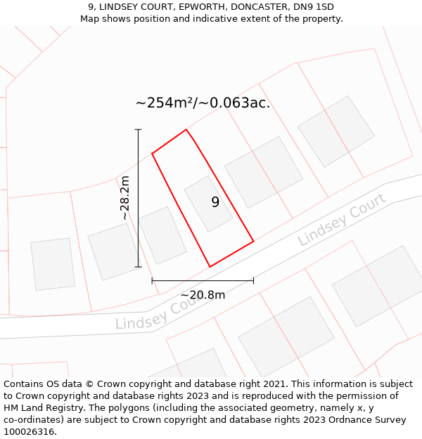 9, LINDSEY COURT, EPWORTH, DONCASTER, DN9 1SD: Plot and title map