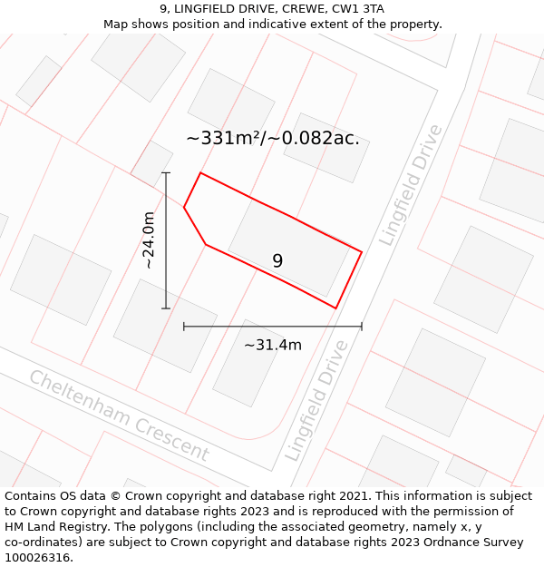 9, LINGFIELD DRIVE, CREWE, CW1 3TA: Plot and title map