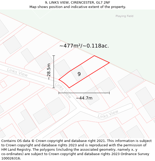 9, LINKS VIEW, CIRENCESTER, GL7 2NF: Plot and title map