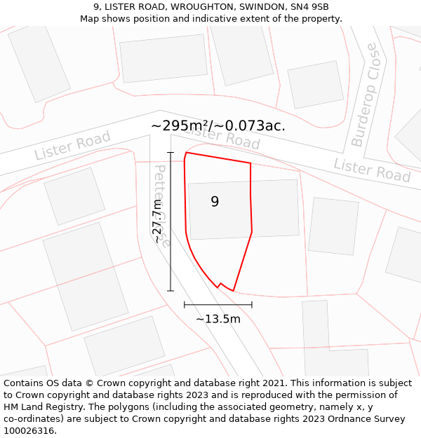 9, LISTER ROAD, WROUGHTON, SWINDON, SN4 9SB: Plot and title map