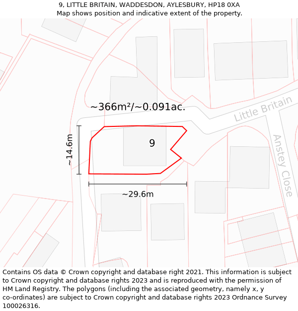 9, LITTLE BRITAIN, WADDESDON, AYLESBURY, HP18 0XA: Plot and title map