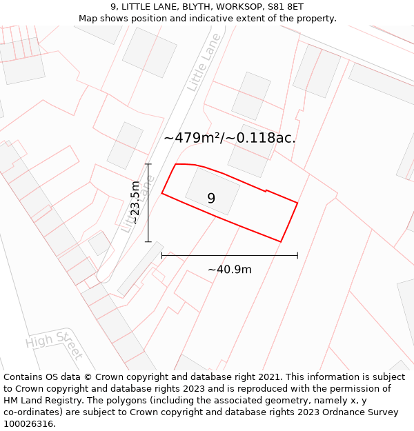 9, LITTLE LANE, BLYTH, WORKSOP, S81 8ET: Plot and title map