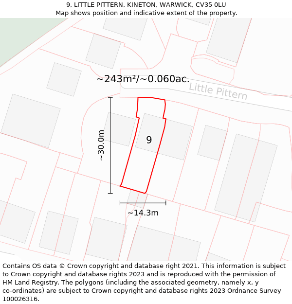 9, LITTLE PITTERN, KINETON, WARWICK, CV35 0LU: Plot and title map