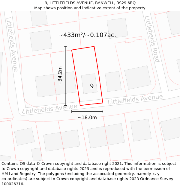 9, LITTLEFIELDS AVENUE, BANWELL, BS29 6BQ: Plot and title map