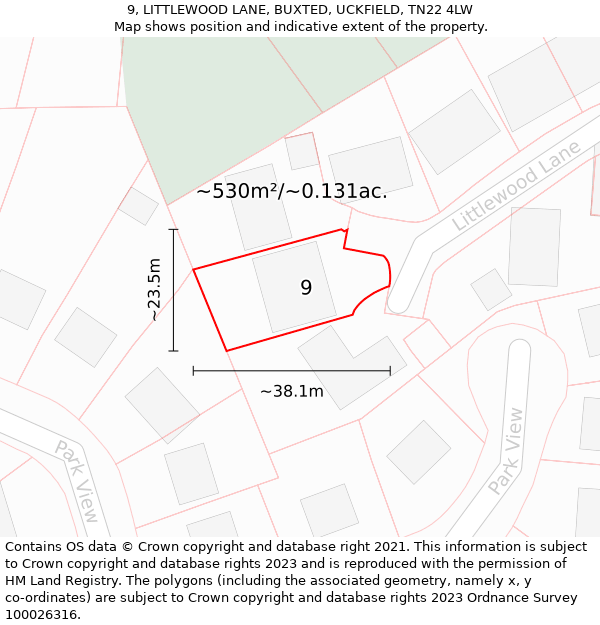 9, LITTLEWOOD LANE, BUXTED, UCKFIELD, TN22 4LW: Plot and title map