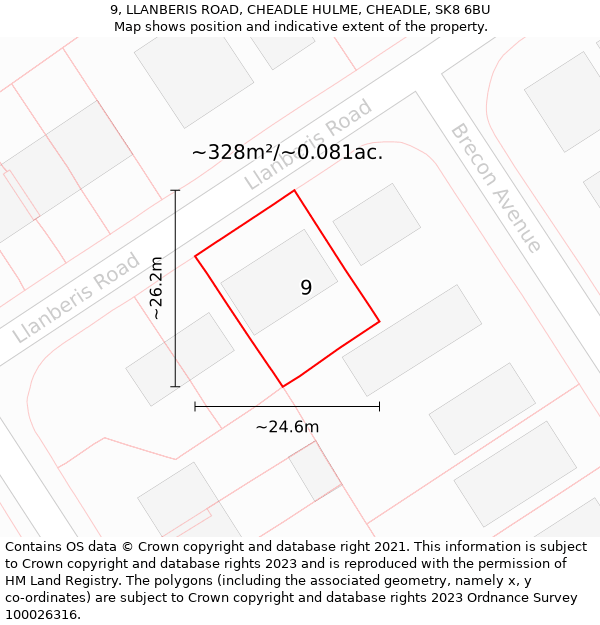 9, LLANBERIS ROAD, CHEADLE HULME, CHEADLE, SK8 6BU: Plot and title map