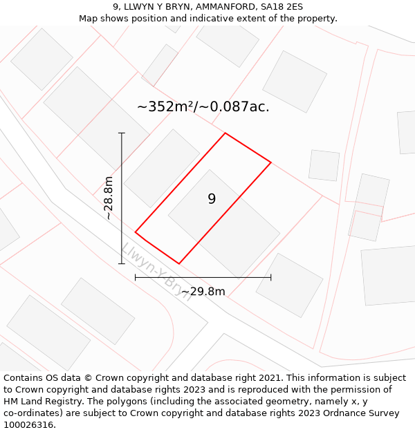 9, LLWYN Y BRYN, AMMANFORD, SA18 2ES: Plot and title map