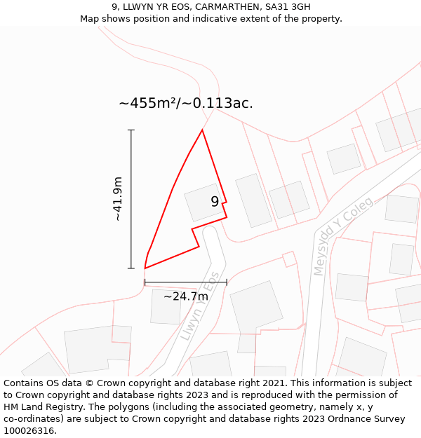 9, LLWYN YR EOS, CARMARTHEN, SA31 3GH: Plot and title map