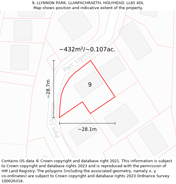 9, LLYNNON PARK, LLANFACHRAETH, HOLYHEAD, LL65 4DL: Plot and title map