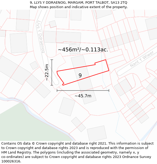 9, LLYS Y DDRAENOG, MARGAM, PORT TALBOT, SA13 2TQ: Plot and title map