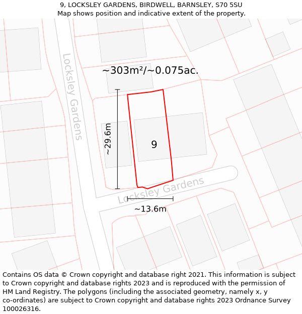 9, LOCKSLEY GARDENS, BIRDWELL, BARNSLEY, S70 5SU: Plot and title map