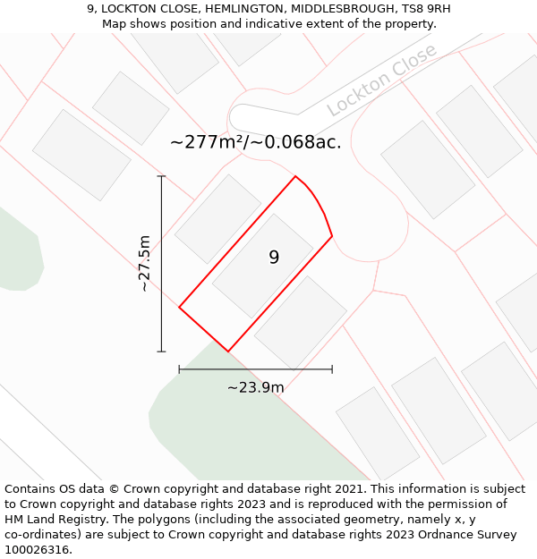 9, LOCKTON CLOSE, HEMLINGTON, MIDDLESBROUGH, TS8 9RH: Plot and title map