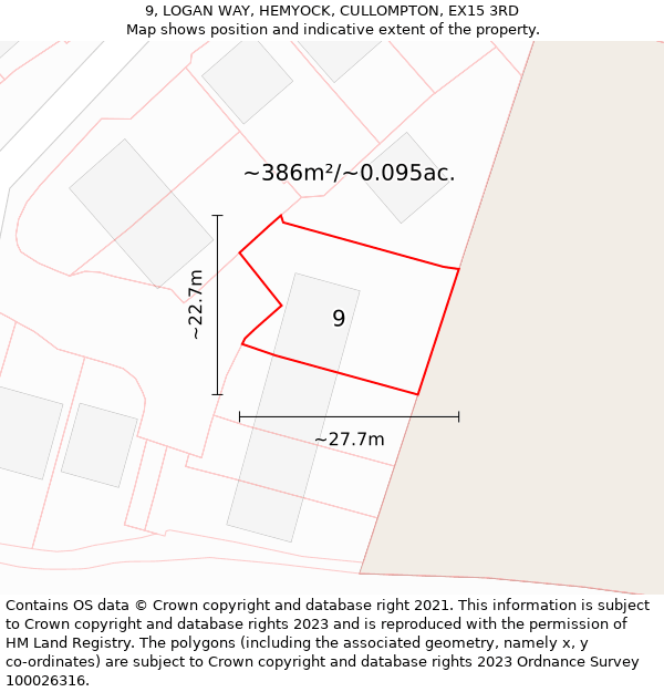 9, LOGAN WAY, HEMYOCK, CULLOMPTON, EX15 3RD: Plot and title map