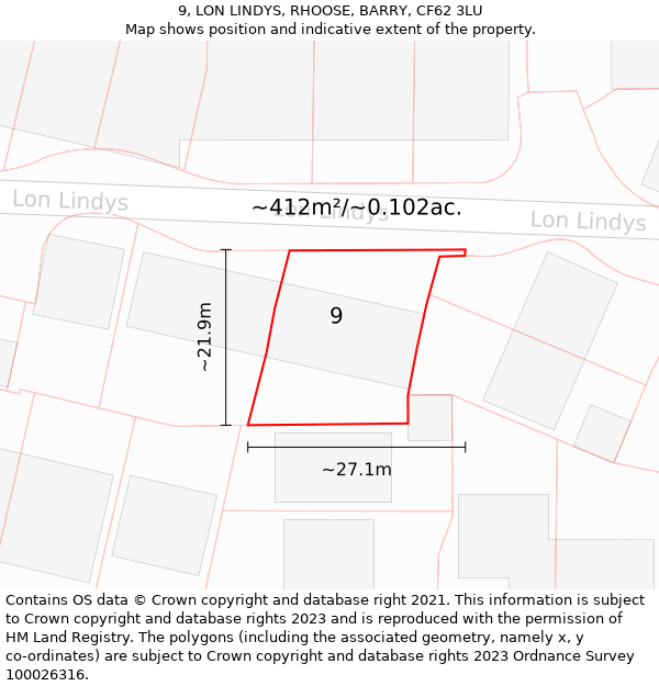 9, LON LINDYS, RHOOSE, BARRY, CF62 3LU: Plot and title map