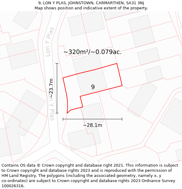 9, LON Y PLAS, JOHNSTOWN, CARMARTHEN, SA31 3NJ: Plot and title map