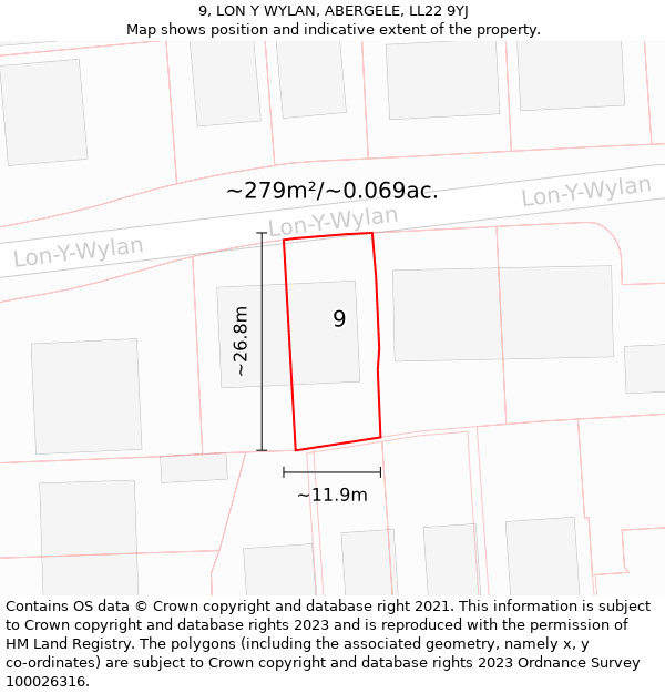 9, LON Y WYLAN, ABERGELE, LL22 9YJ: Plot and title map