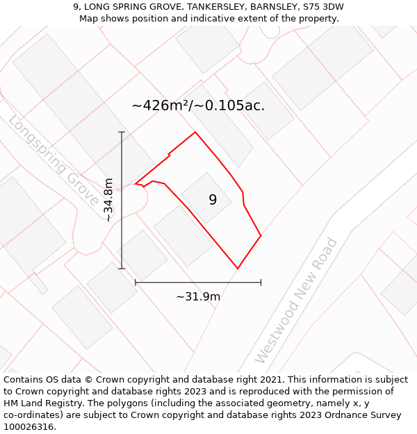 9, LONG SPRING GROVE, TANKERSLEY, BARNSLEY, S75 3DW: Plot and title map