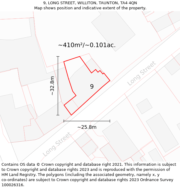 9, LONG STREET, WILLITON, TAUNTON, TA4 4QN: Plot and title map