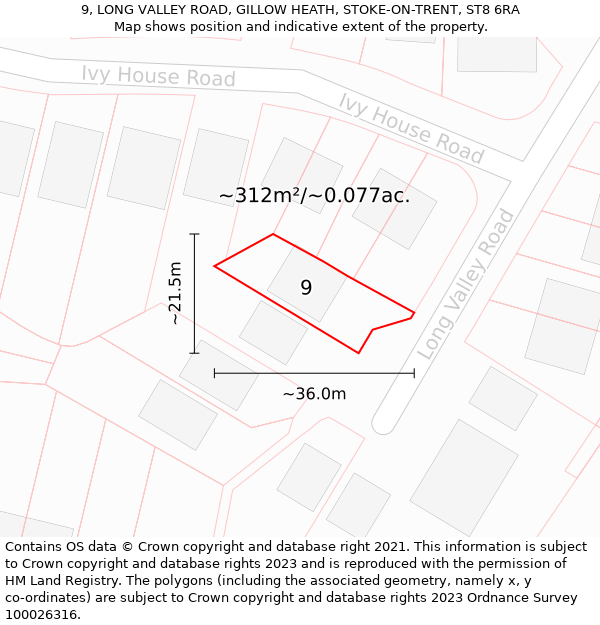 9, LONG VALLEY ROAD, GILLOW HEATH, STOKE-ON-TRENT, ST8 6RA: Plot and title map