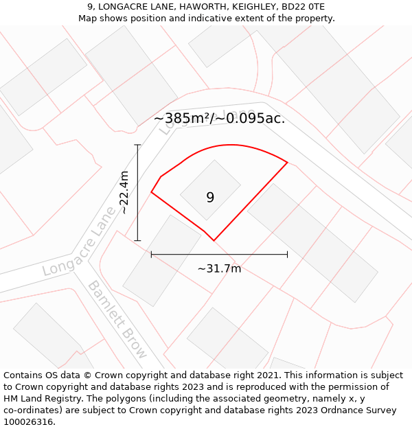 9, LONGACRE LANE, HAWORTH, KEIGHLEY, BD22 0TE: Plot and title map