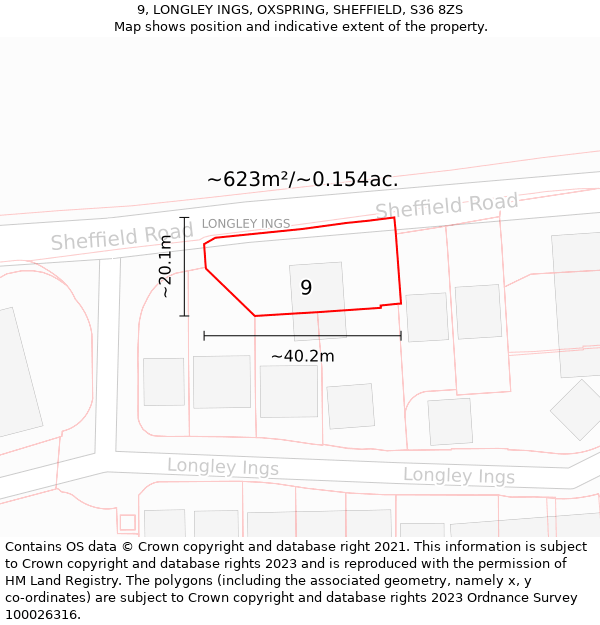 9, LONGLEY INGS, OXSPRING, SHEFFIELD, S36 8ZS: Plot and title map