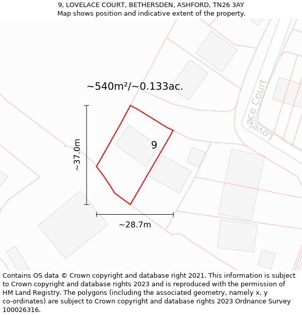 9, LOVELACE COURT, BETHERSDEN, ASHFORD, TN26 3AY: Plot and title map