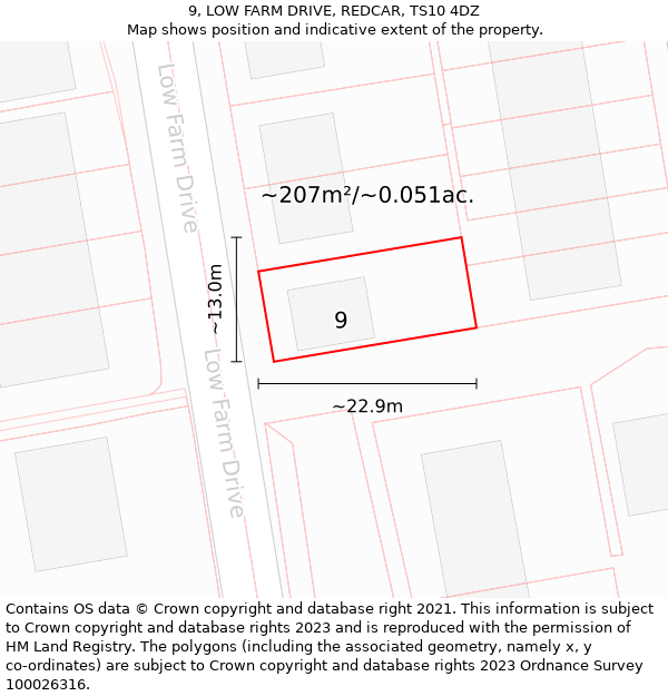 9, LOW FARM DRIVE, REDCAR, TS10 4DZ: Plot and title map