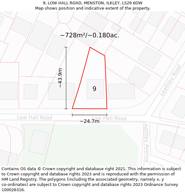 9, LOW HALL ROAD, MENSTON, ILKLEY, LS29 6DW: Plot and title map