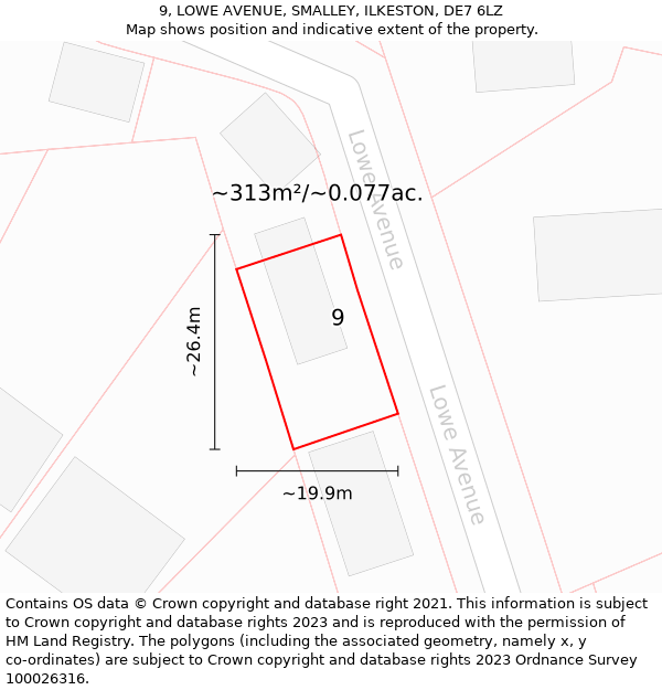 9, LOWE AVENUE, SMALLEY, ILKESTON, DE7 6LZ: Plot and title map