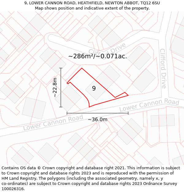 9, LOWER CANNON ROAD, HEATHFIELD, NEWTON ABBOT, TQ12 6SU: Plot and title map