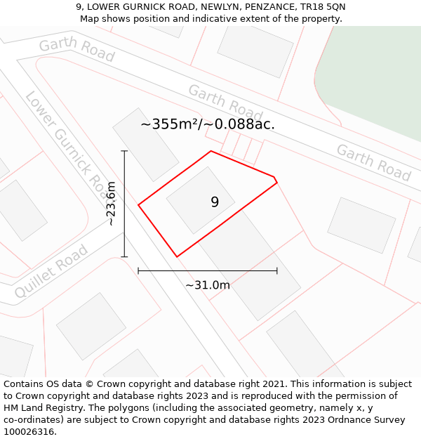 9, LOWER GURNICK ROAD, NEWLYN, PENZANCE, TR18 5QN: Plot and title map