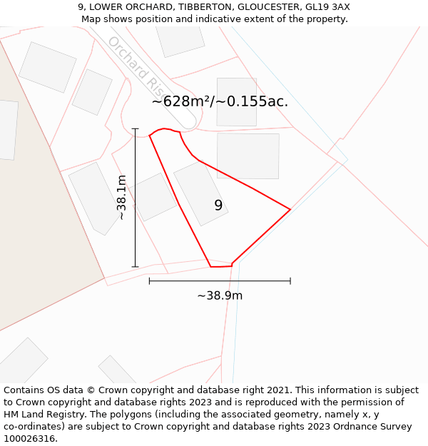 9, LOWER ORCHARD, TIBBERTON, GLOUCESTER, GL19 3AX: Plot and title map