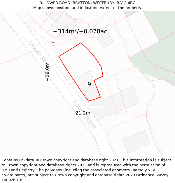 9, LOWER ROAD, BRATTON, WESTBURY, BA13 4RG: Plot and title map