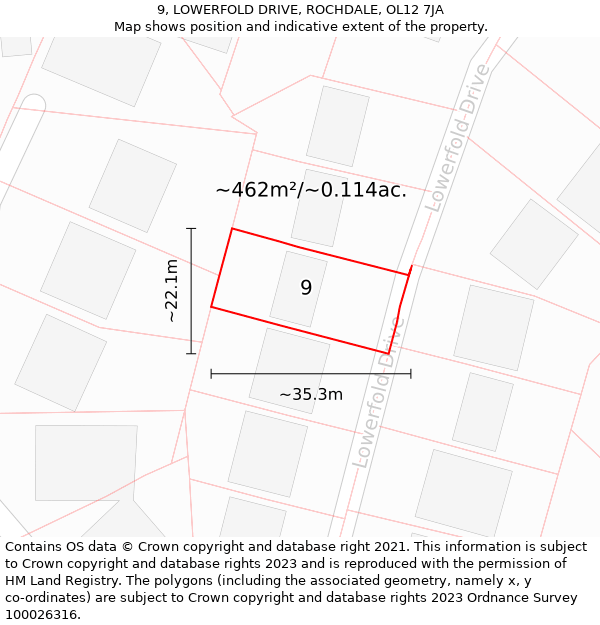 9, LOWERFOLD DRIVE, ROCHDALE, OL12 7JA: Plot and title map