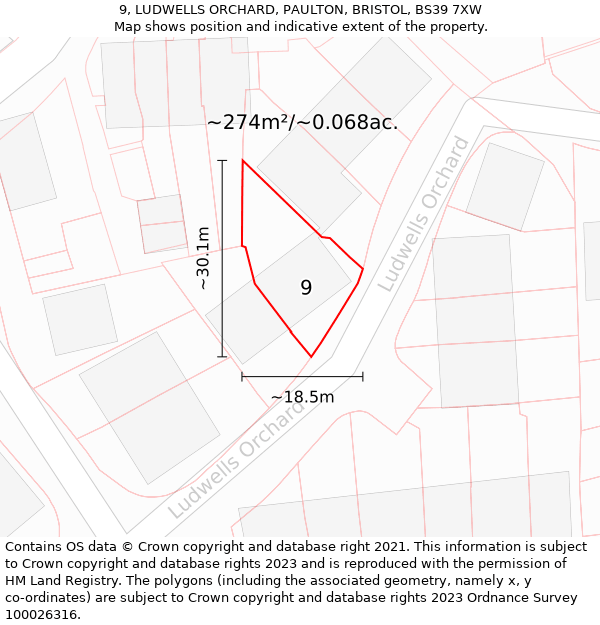 9, LUDWELLS ORCHARD, PAULTON, BRISTOL, BS39 7XW: Plot and title map