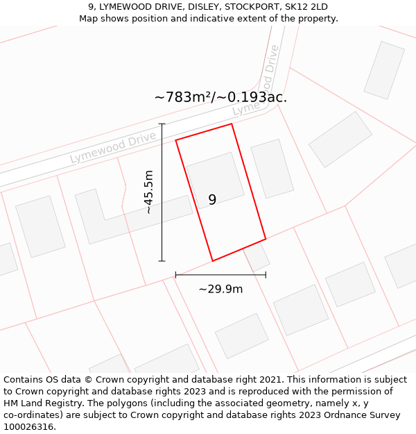 9, LYMEWOOD DRIVE, DISLEY, STOCKPORT, SK12 2LD: Plot and title map