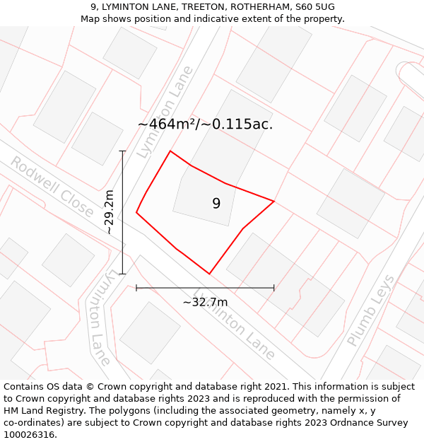 9, LYMINTON LANE, TREETON, ROTHERHAM, S60 5UG: Plot and title map