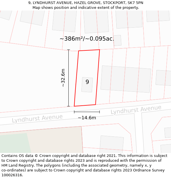 9, LYNDHURST AVENUE, HAZEL GROVE, STOCKPORT, SK7 5PN: Plot and title map