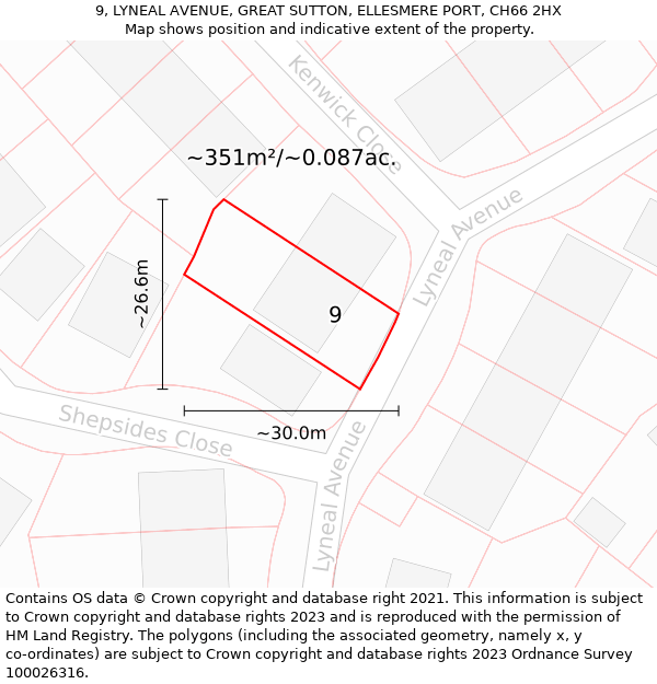 9, LYNEAL AVENUE, GREAT SUTTON, ELLESMERE PORT, CH66 2HX: Plot and title map