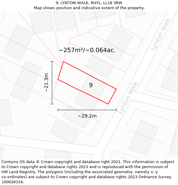 9, LYNTON WALK, RHYL, LL18 3RW: Plot and title map