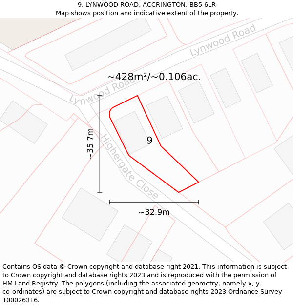 9, LYNWOOD ROAD, ACCRINGTON, BB5 6LR: Plot and title map