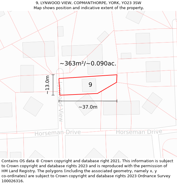 9, LYNWOOD VIEW, COPMANTHORPE, YORK, YO23 3SW: Plot and title map