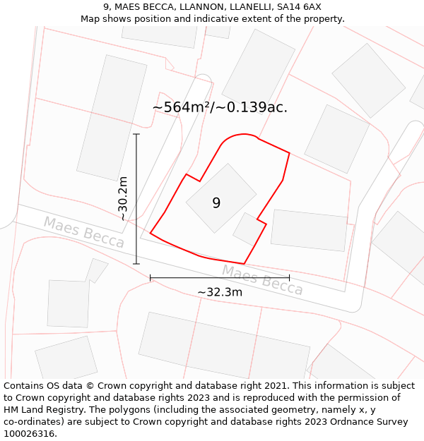 9, MAES BECCA, LLANNON, LLANELLI, SA14 6AX: Plot and title map