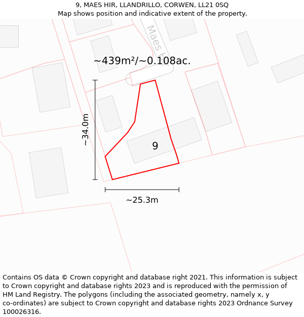 9, MAES HIR, LLANDRILLO, CORWEN, LL21 0SQ: Plot and title map